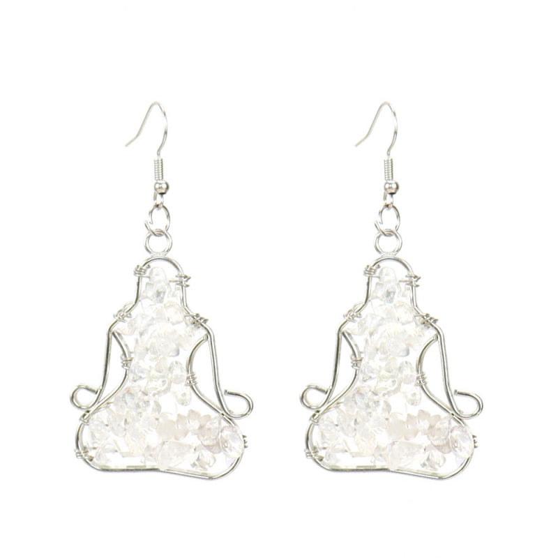 Yoga Figure Crystal Earrings – Handmade Amethyst & Agate Dangle (E14)