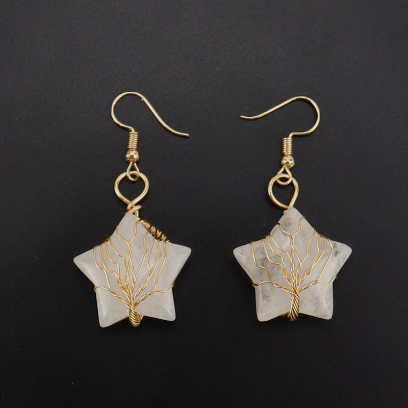 Pentagram Crystal Earrings – Amethyst Tree of Life