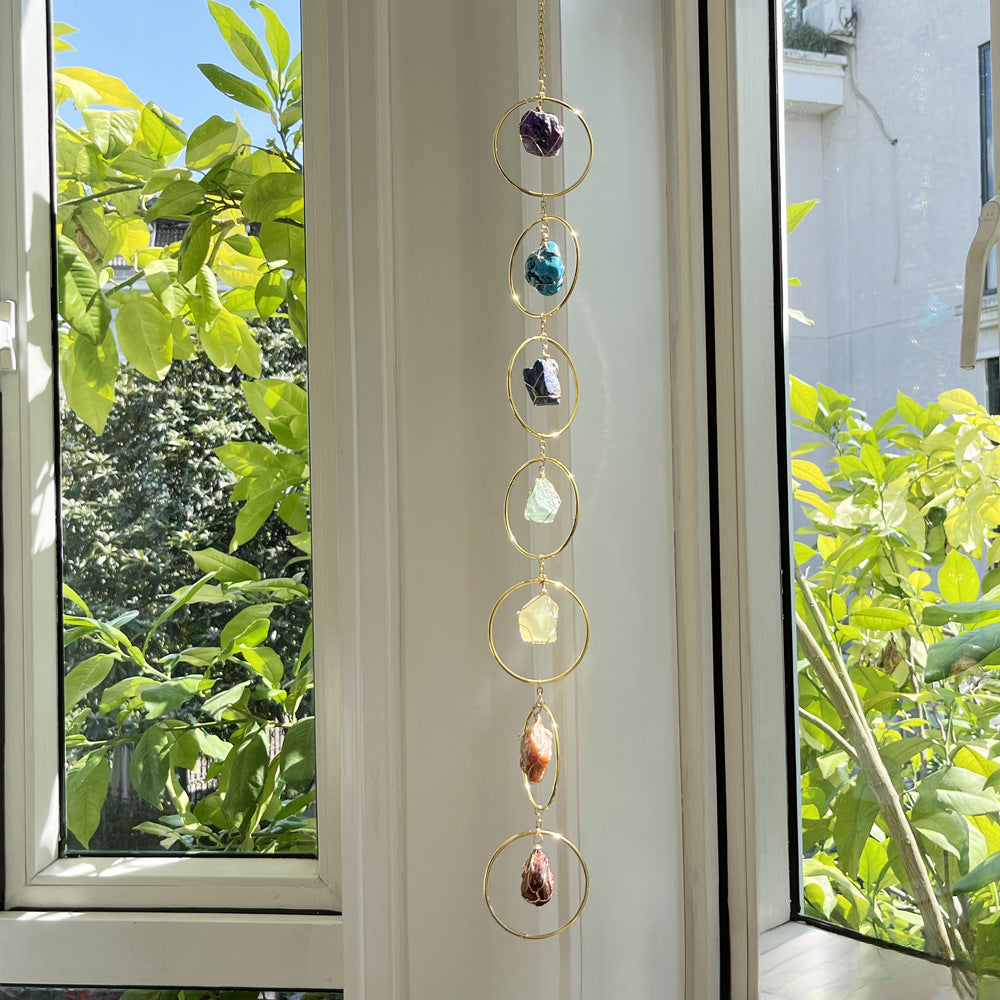 Seven-Chakra Raw Crystal Sun Catcher Wind Chime – Energy Decor