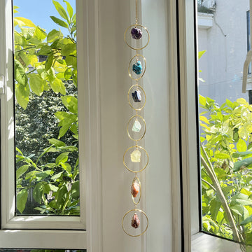 Seven-Chakra Raw Crystal Sun Catcher Wind Chime – Energy Decor