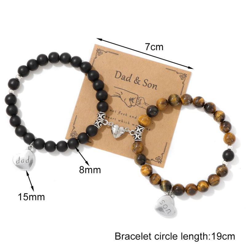 Father & Son Magnetic Heart Bracelets – Tiger Eye & Lava Rock Set