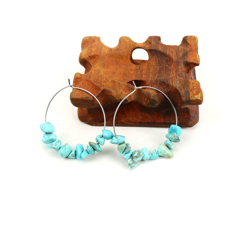 Raw Crystal Hoop Earrings - Boho Chunky Handmade Style