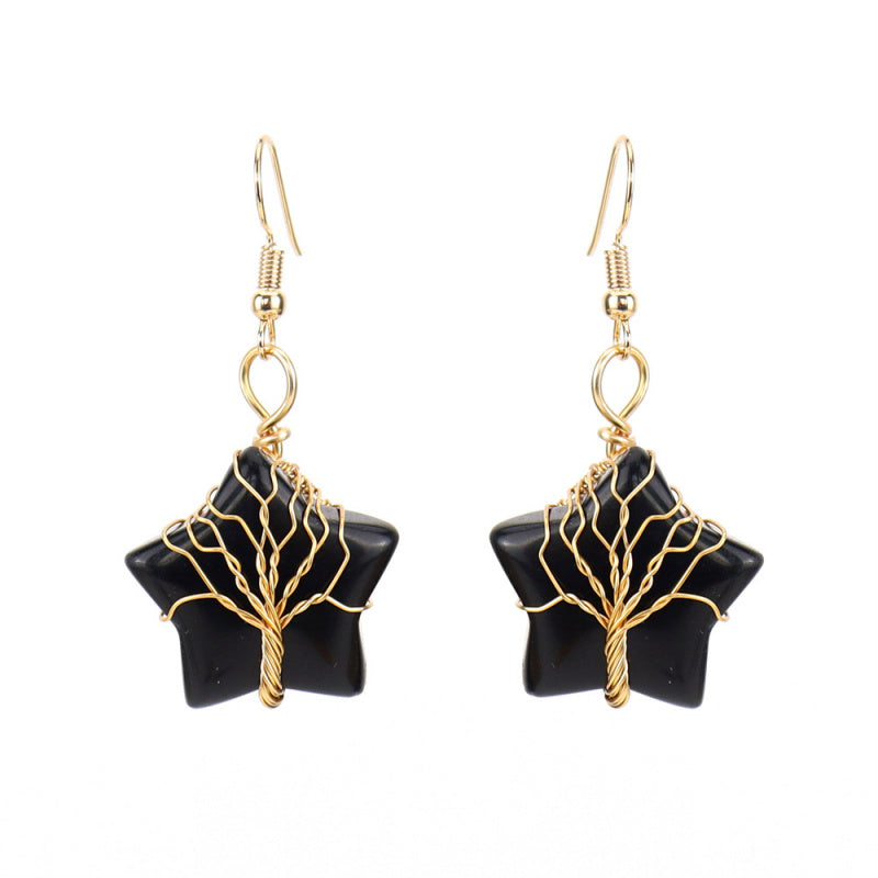 Pentagram Crystal Earrings – Amethyst Tree of Life