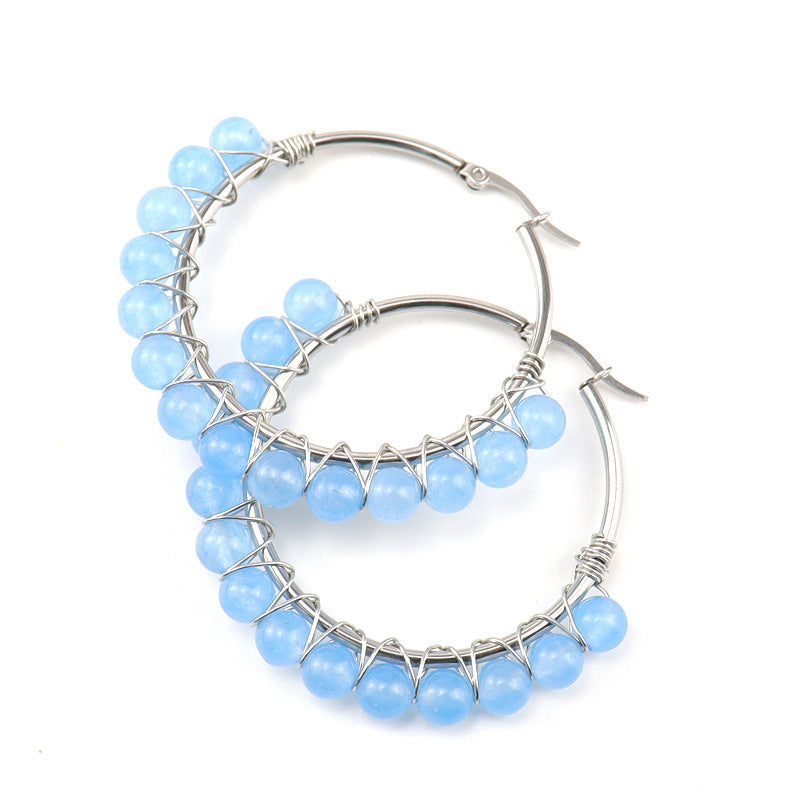 Raw Crystal Hoop Earrings – 5cm Natural Stone Bead Earrings (E26)