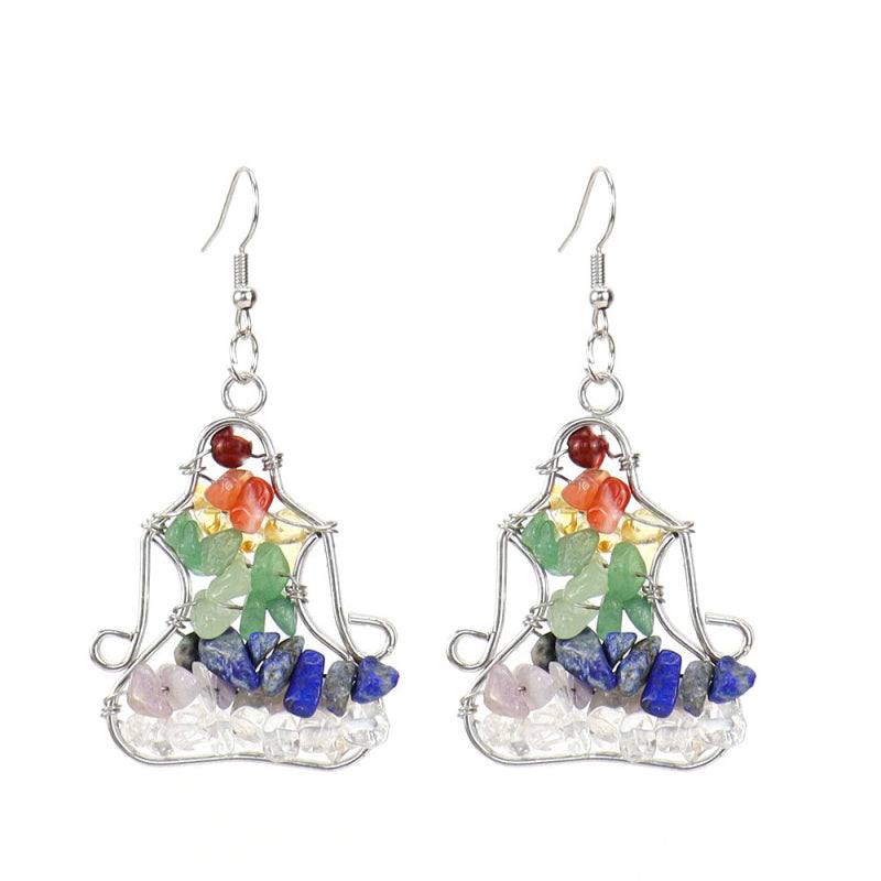 Yoga Figure Crystal Earrings – Handmade Amethyst & Agate Dangle (E14)