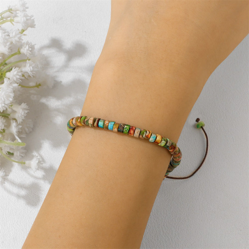 Vintage Emperor Stone Bracelet - 2x4mm Beads, Adjustable Fit