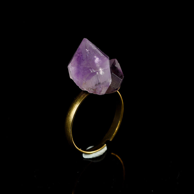 Natural Amethyst Rose Carving Crystal Ring