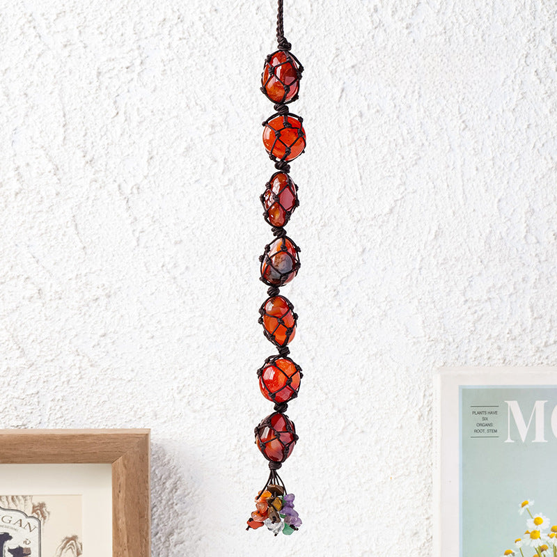 Natural Raw Stone Macrame Car Charm – Crystal Hanging Pendant