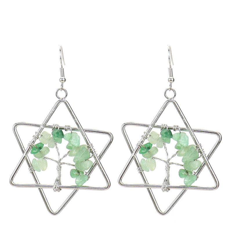 Tree of Life Hexagram Earrings – Rainbow Crystal Dangle (E17)