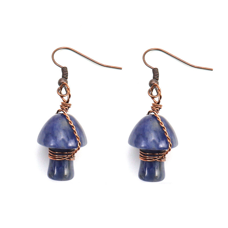 Handmade Wrapped Natural Crystal Mushroom Stud Earrings E38