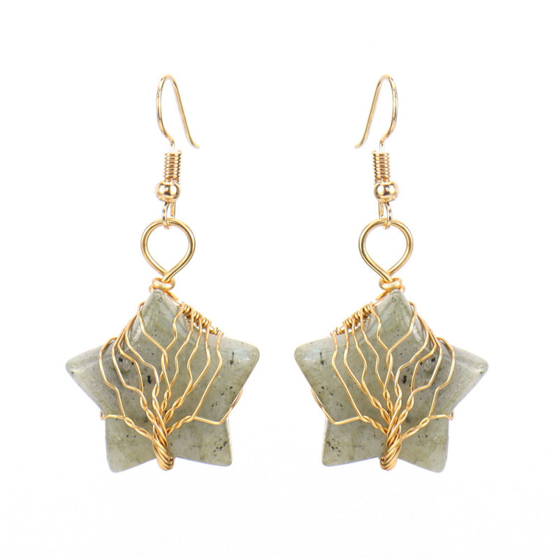 Pentagram Crystal Earrings – Amethyst Tree of Life