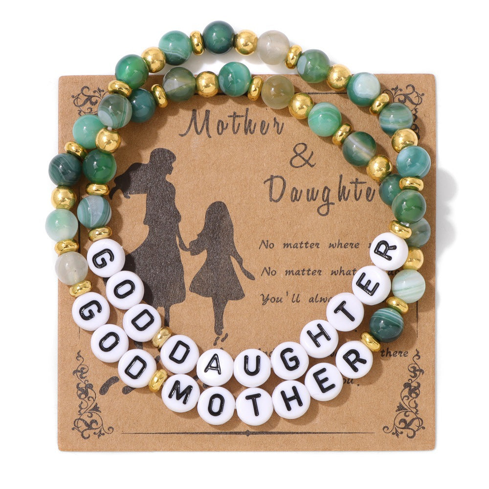 Mother Daughter Bracelet Set – 6mm Striped Agate, Elastic Fit