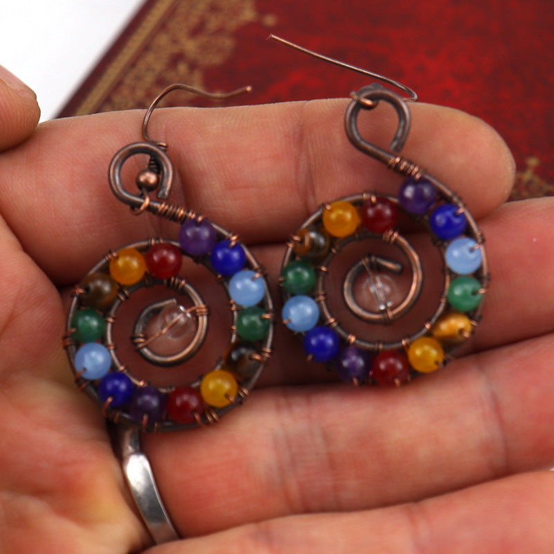 Rainbow Shell Earrings – Handcrafted Spiral Gemstone Hoops
