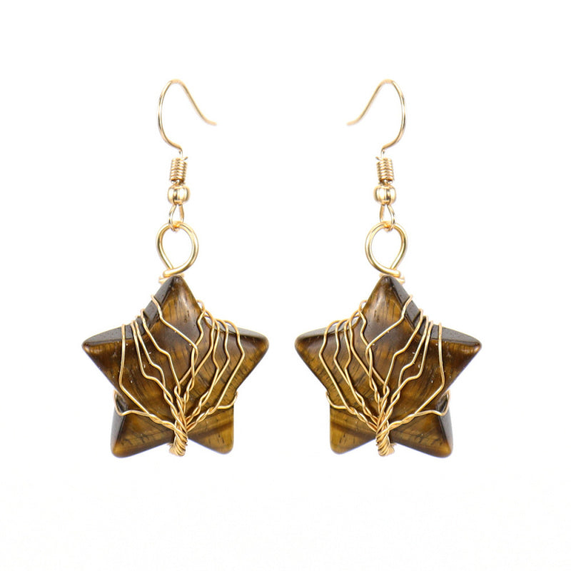 Pentagram Crystal Earrings – Amethyst Tree of Life