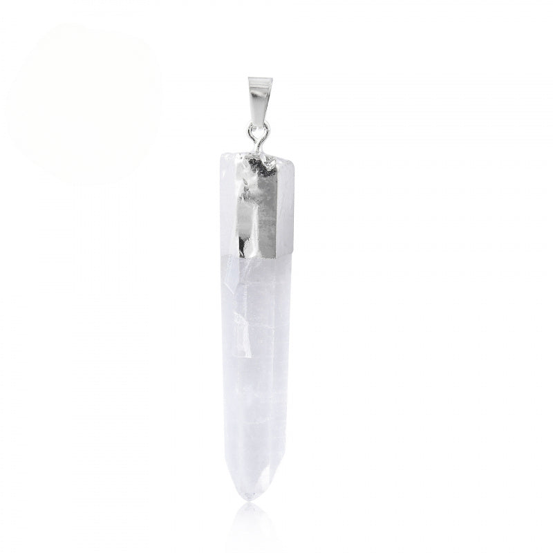 Natural Clear Quartz Column Pendant with Gilded Edges