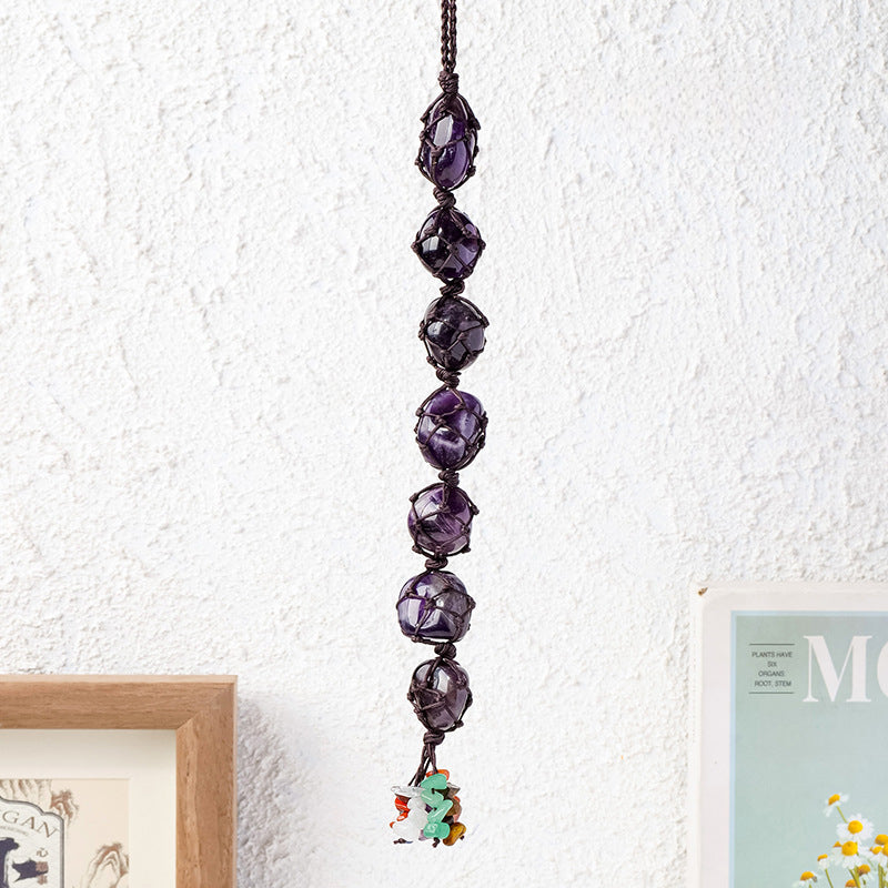 Natural Raw Stone Macrame Car Charm – Crystal Hanging Pendant