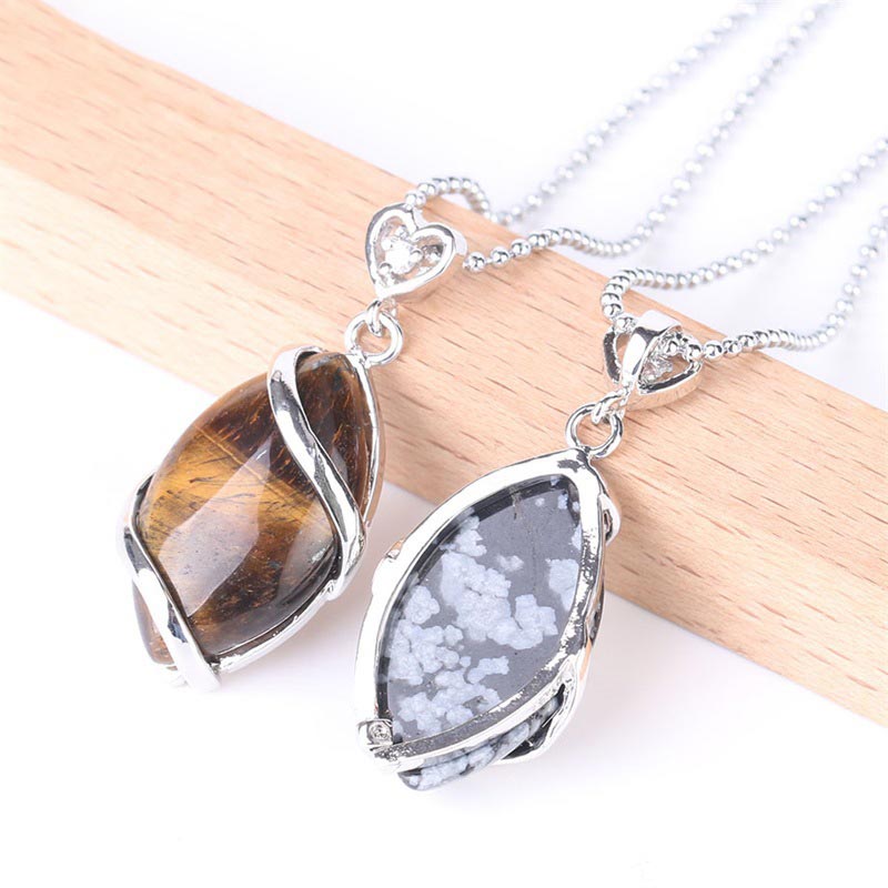 Buddha Stones Marquise Pattern Natural Crystal Stone Charm Necklace Pendant Necklaces & Pendants BS main