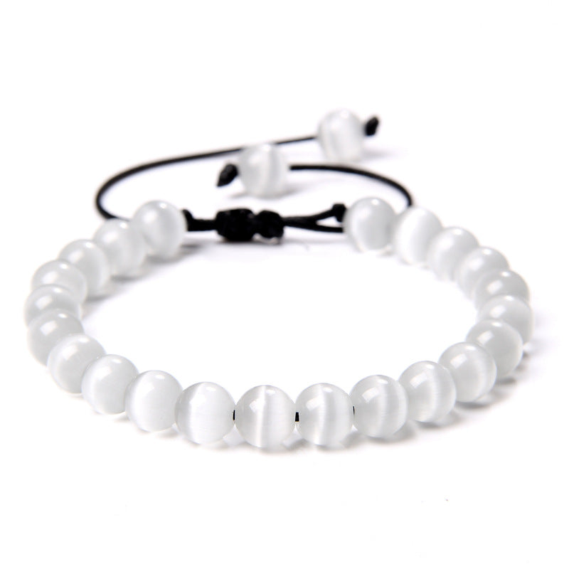 Cat Eye Stone Bracelet – 8mm Beads, Handmade Summer OL Style