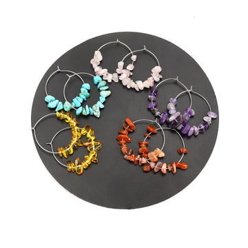 Raw Crystal Hoop Earrings - Boho Chunky Handmade Style