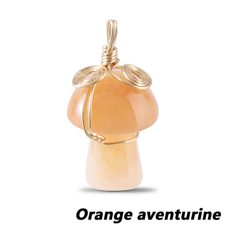 Natural Gemstone Mushroom Pendant - Wire-Wrapped Crystal Necklace