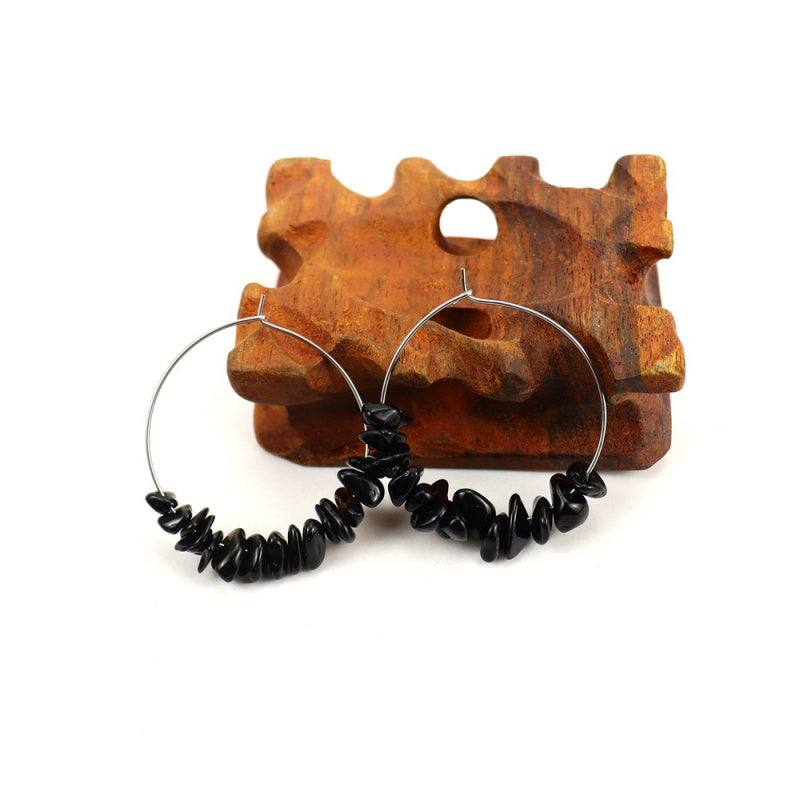 Raw Crystal Hoop Earrings - Boho Chunky Handmade Style
