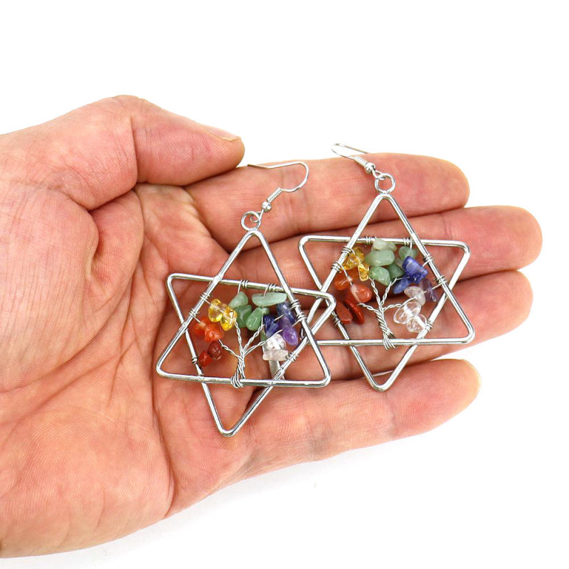 Tree of Life Hexagram Earrings – Rainbow Crystal Dangle (E17)