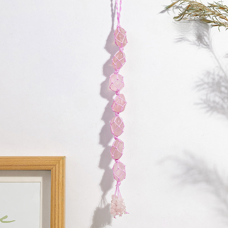 Natural Raw Stone Macrame Car Charm – Crystal Hanging Pendant