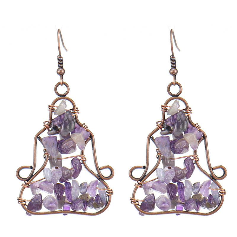 Amethyst Meditation Earrings – Yoga Figure Crystal Dangle (E15)