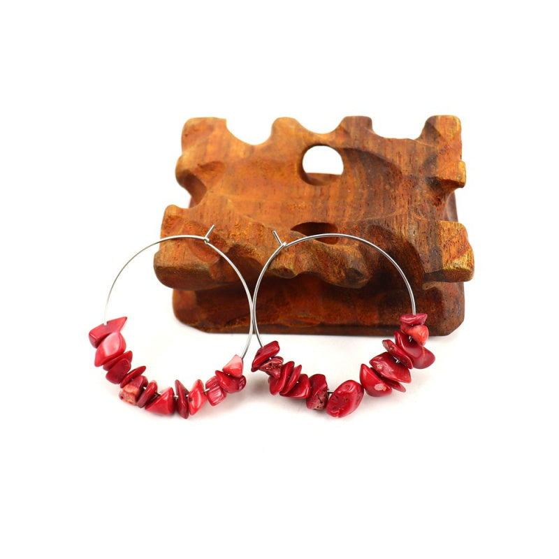 Raw Crystal Hoop Earrings - Boho Chunky Handmade Style