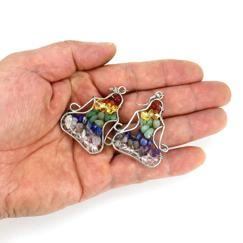 Yoga Figure Crystal Earrings – Handmade Amethyst & Agate Dangle (E14)