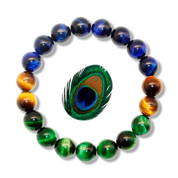 Tiger Eye Bracelet – 8mm Beads, Peacock-Inspired, Business Gift