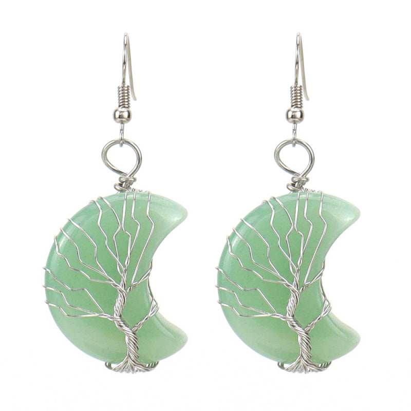 Tree of Life Moon Earrings – Amethyst Crystal Crescent Dangle (E36)