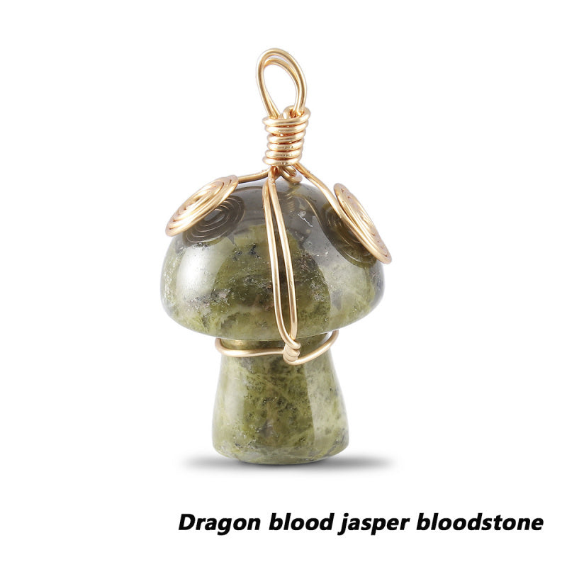 Natural Gemstone Mushroom Pendant - Wire-Wrapped Crystal Necklace