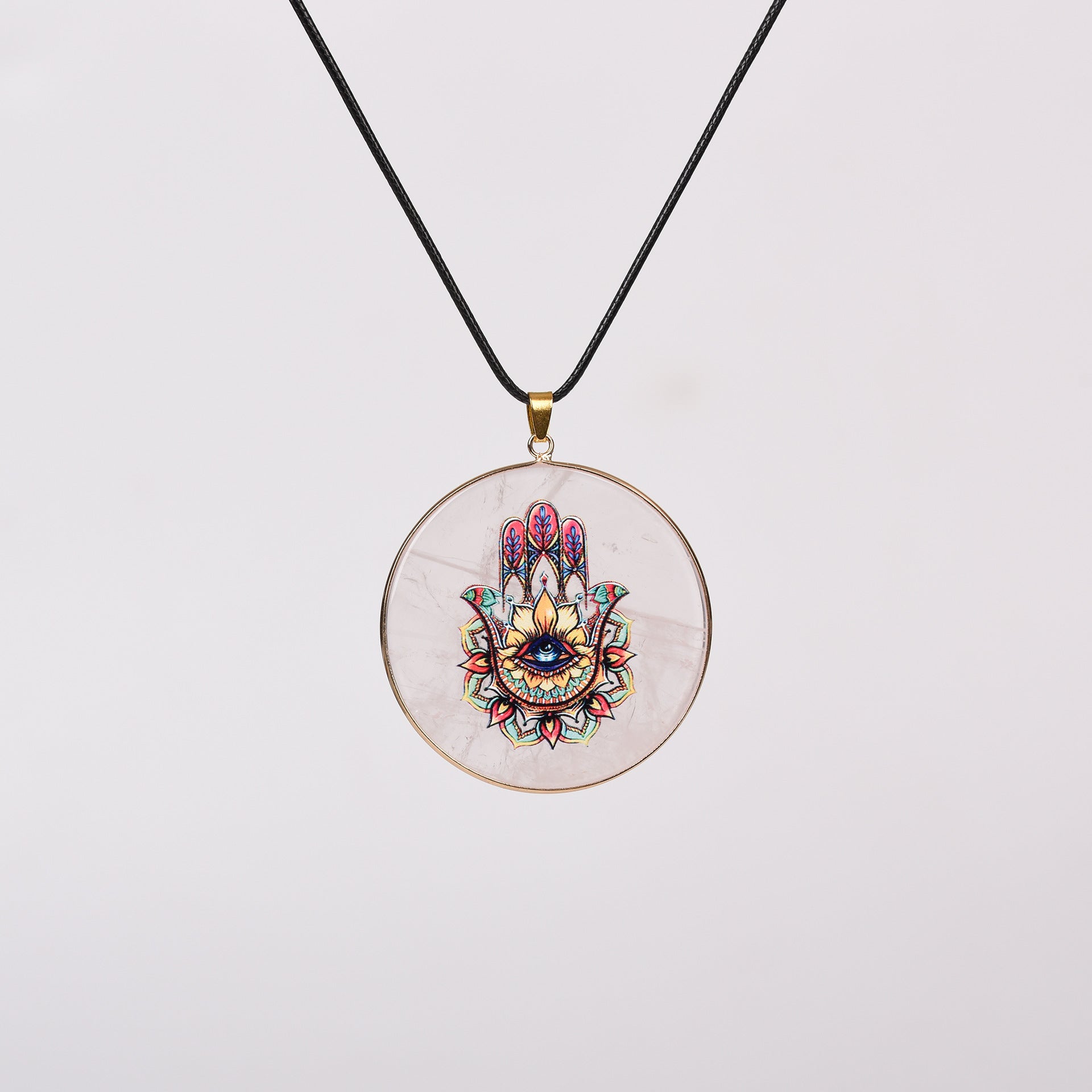 Painted Natural Crystal Pendant Necklace – Totem & Stone Series