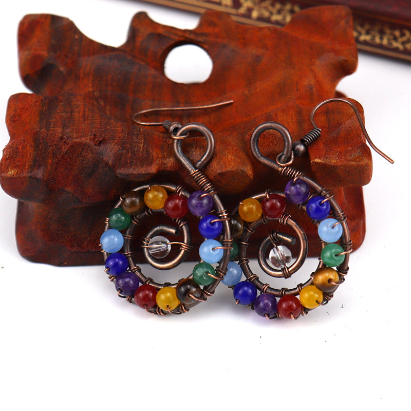 Rainbow Shell Earrings – Handcrafted Spiral Gemstone Hoops