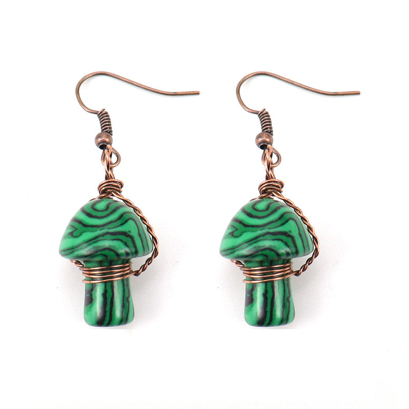 Handmade Wrapped Natural Crystal Mushroom Stud Earrings E38