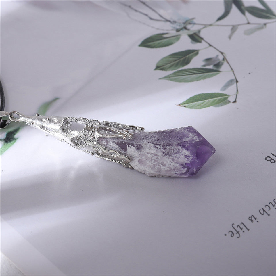 Natural amethyst crystal pendulum pendant