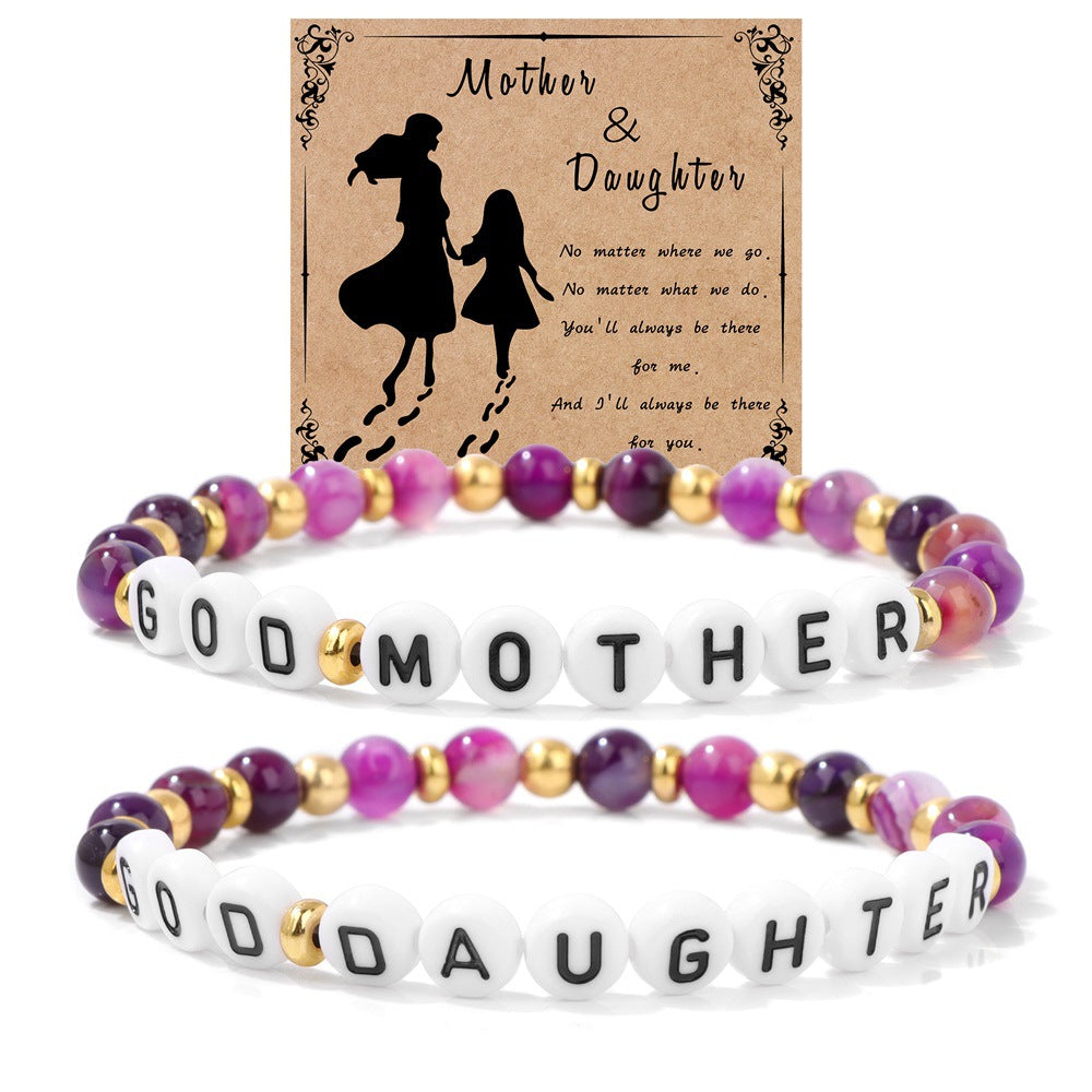 Mother Daughter Bracelet Set – 6mm Striped Agate, Elastic Fit