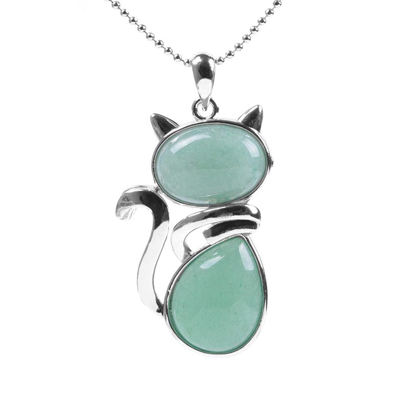 Buddha Stones Cat Pattern Natural Crystal Protection Necklace Pendant Necklaces & Pendants BS main